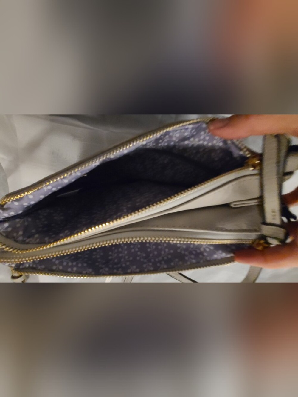 NWT Francesca's Light Grey Taupe Floral Laser-Cut Boho Crossbody Bag 4 Pockets - Picture 4 of 8
